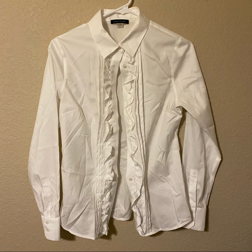 💛Tommy Hilfiger White Ruffle Button Up